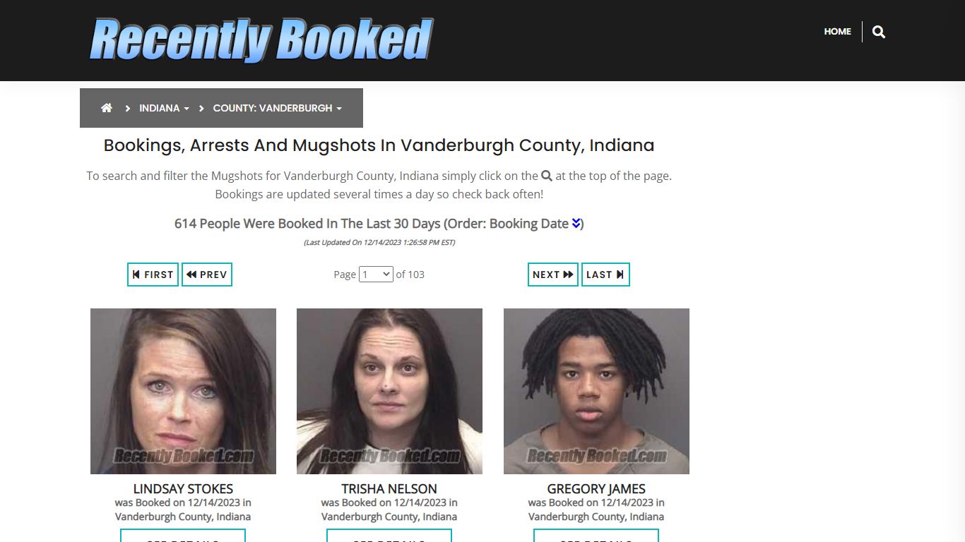 Bookings, Arrests and Mugshots in Vanderburgh County, Indiana